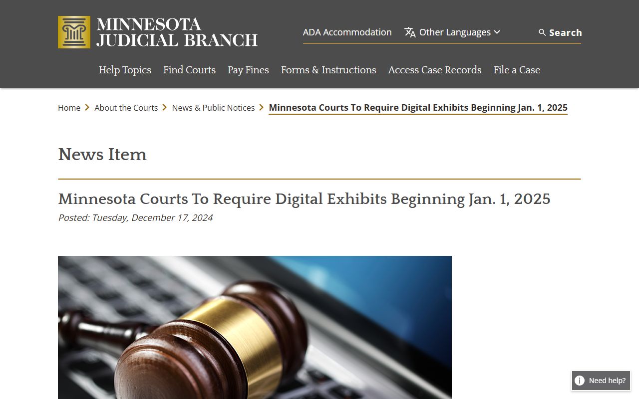 Kittson County Court Administrator records and Minnesota digital exhibit notice
