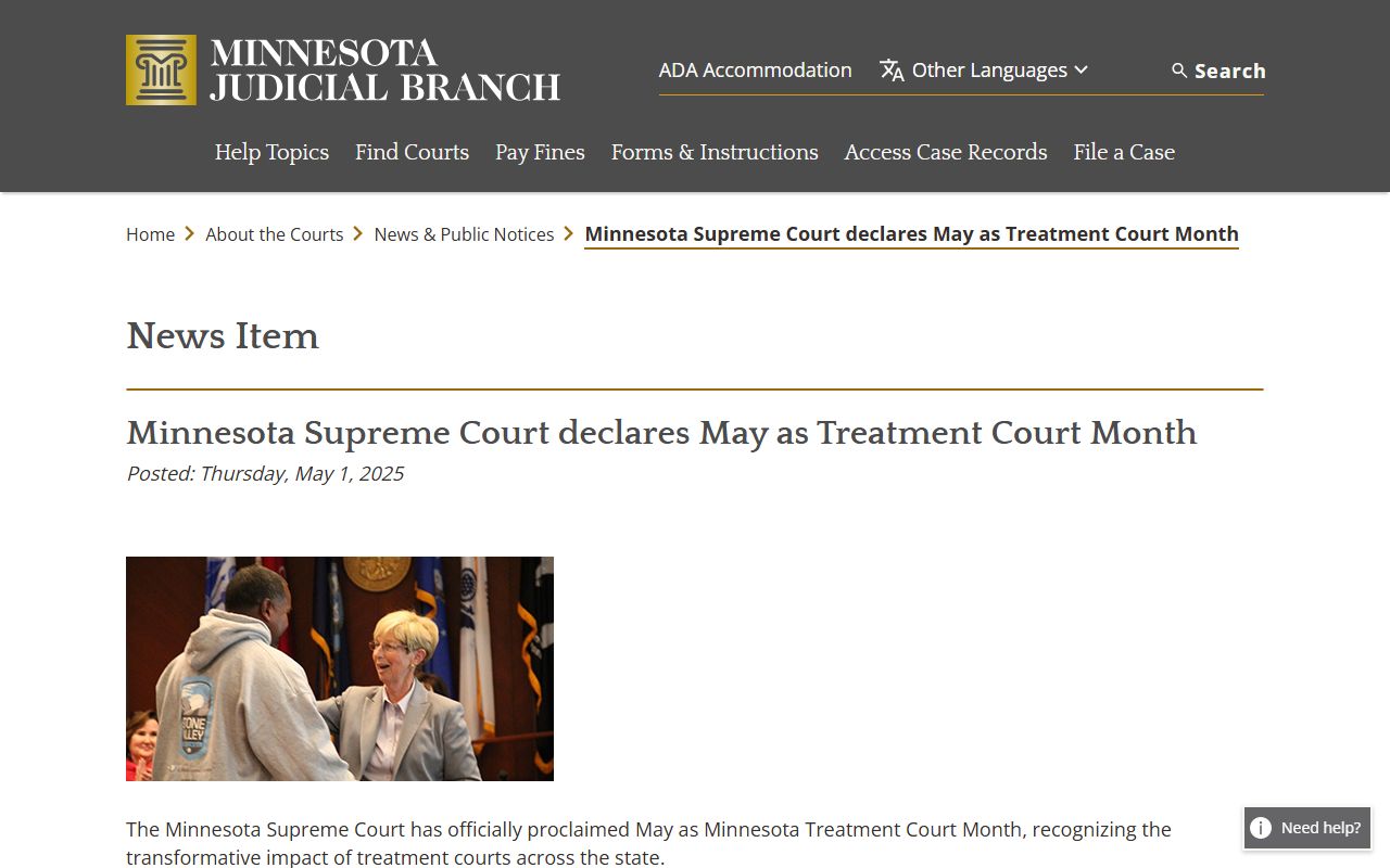 Kittson County Court Administrator records and Minnesota treatment court notice
