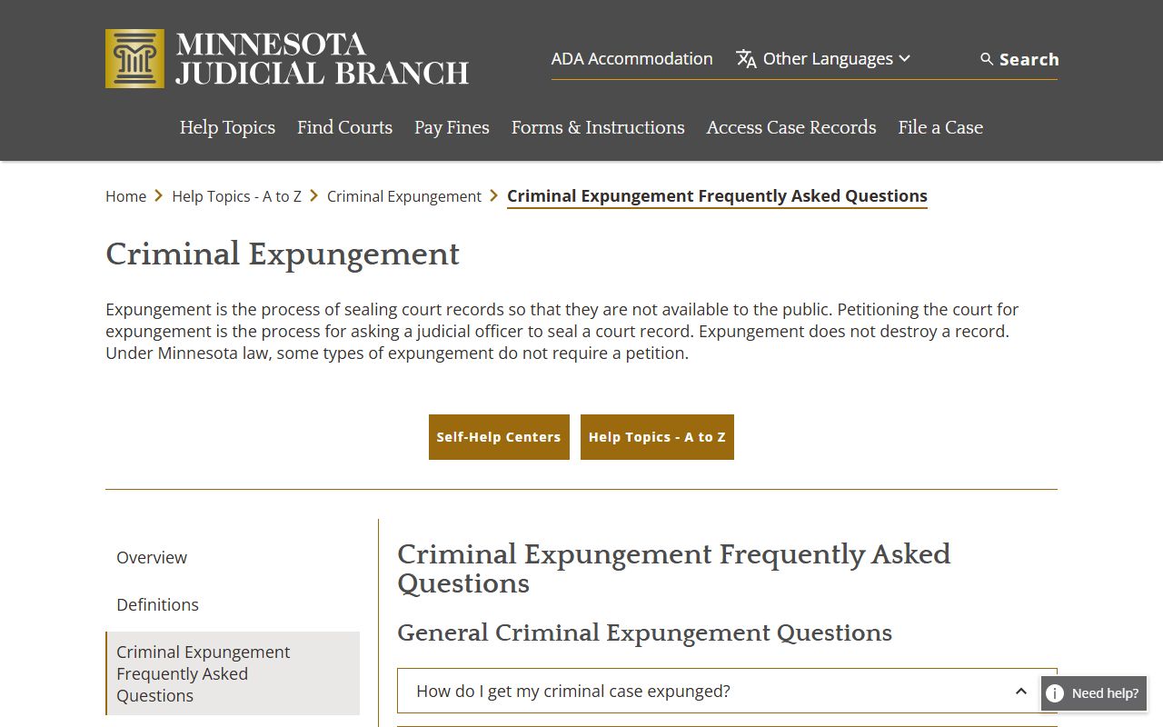 Kittson County criminal court records expungement FAQ