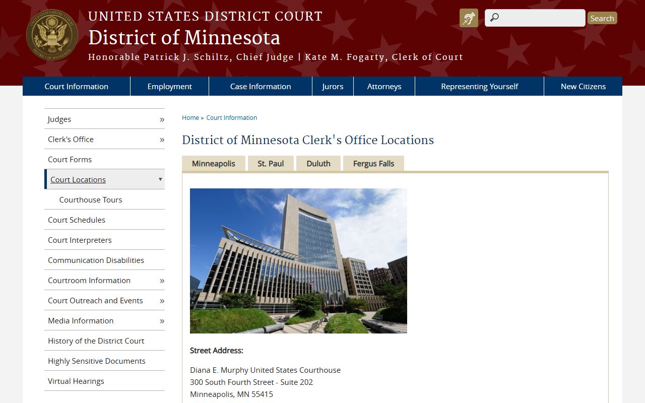 Kittson County District Court records and District of Minnesota federal court locations