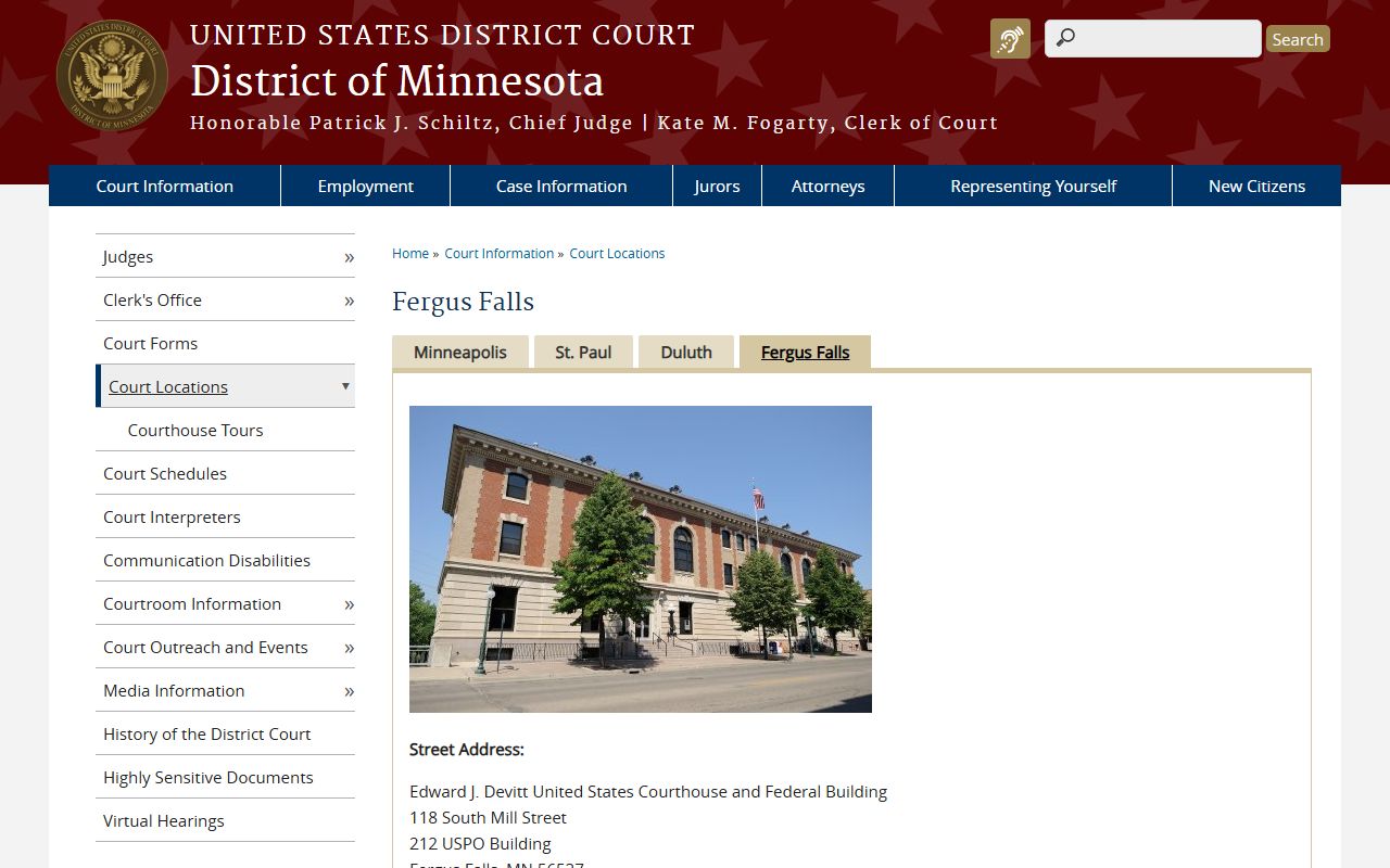 Kittson County District Court records and Fergus Falls federal courthouse
