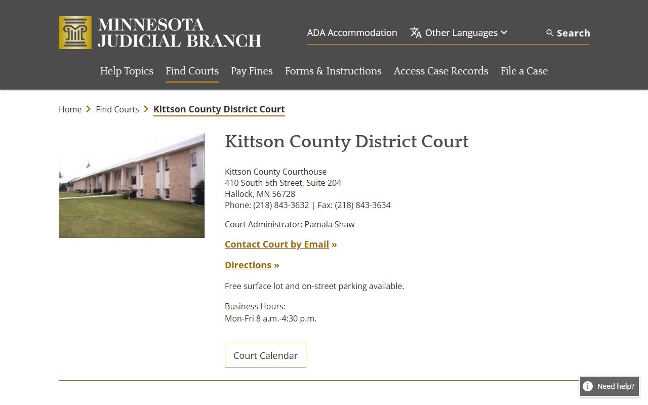 Kittson County District Court records page