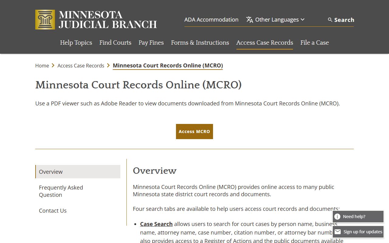 Kittson County court records MCRO overview