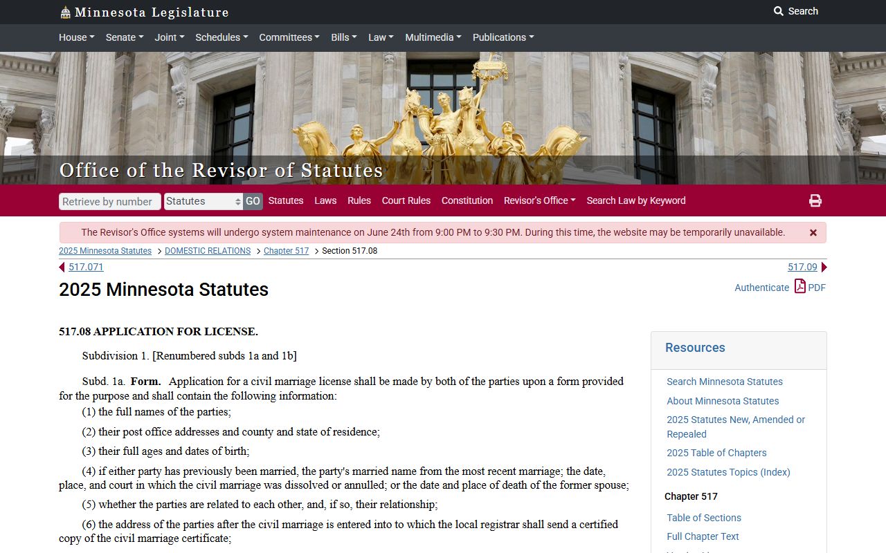 Kittson County marriage records Minnesota marriage license statute