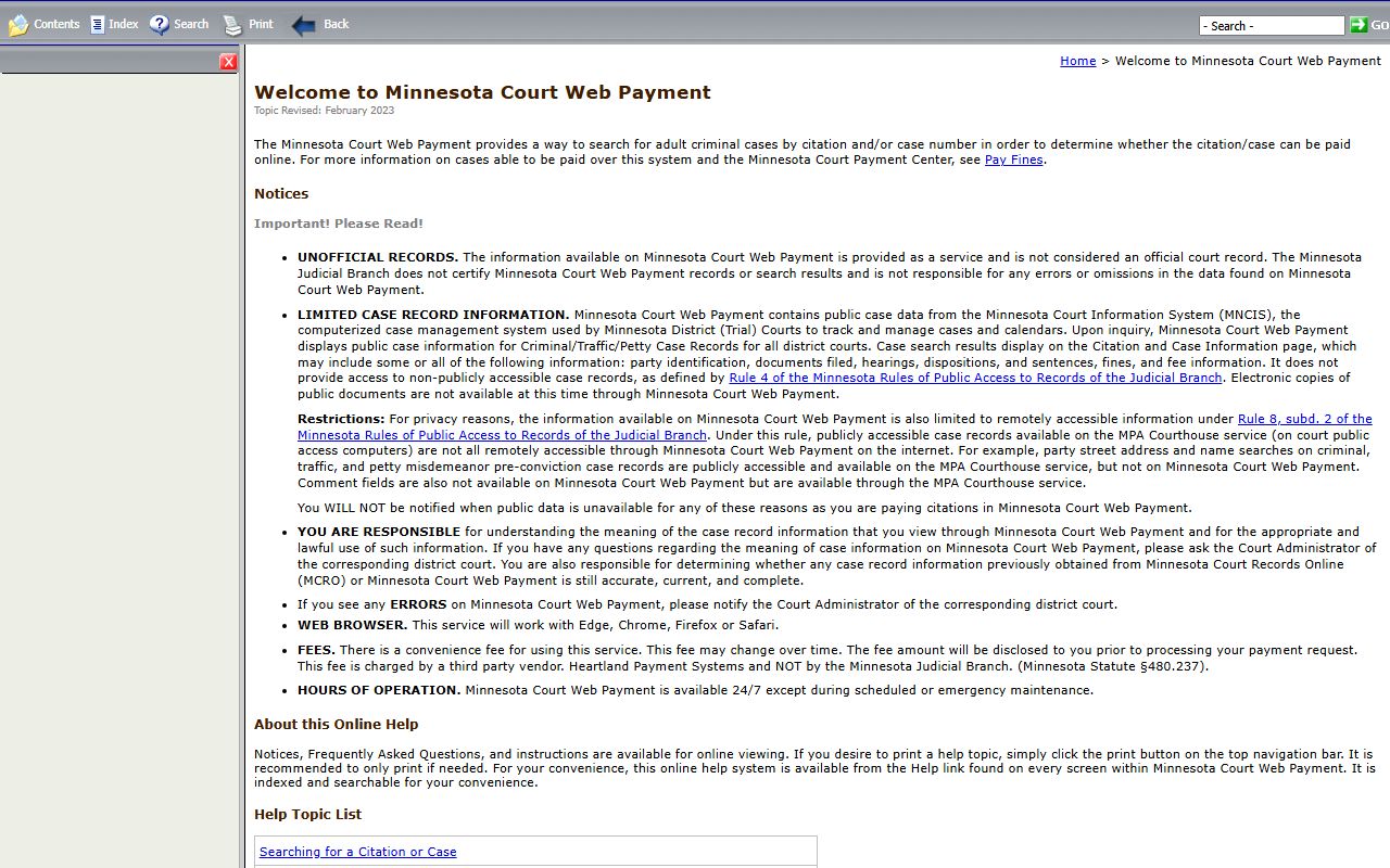 Kittson County traffic court records Court Web Payment help page