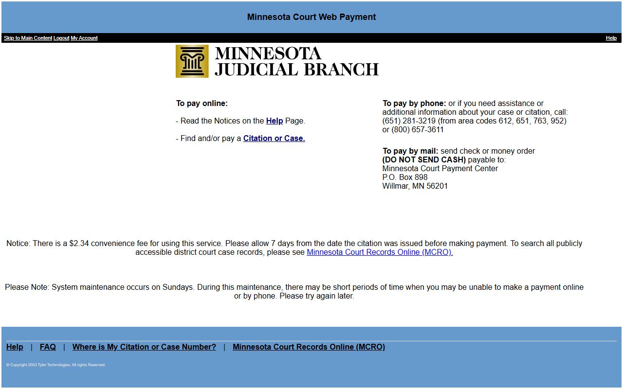 Kittson County traffic court records Minnesota Court Web Payment portal