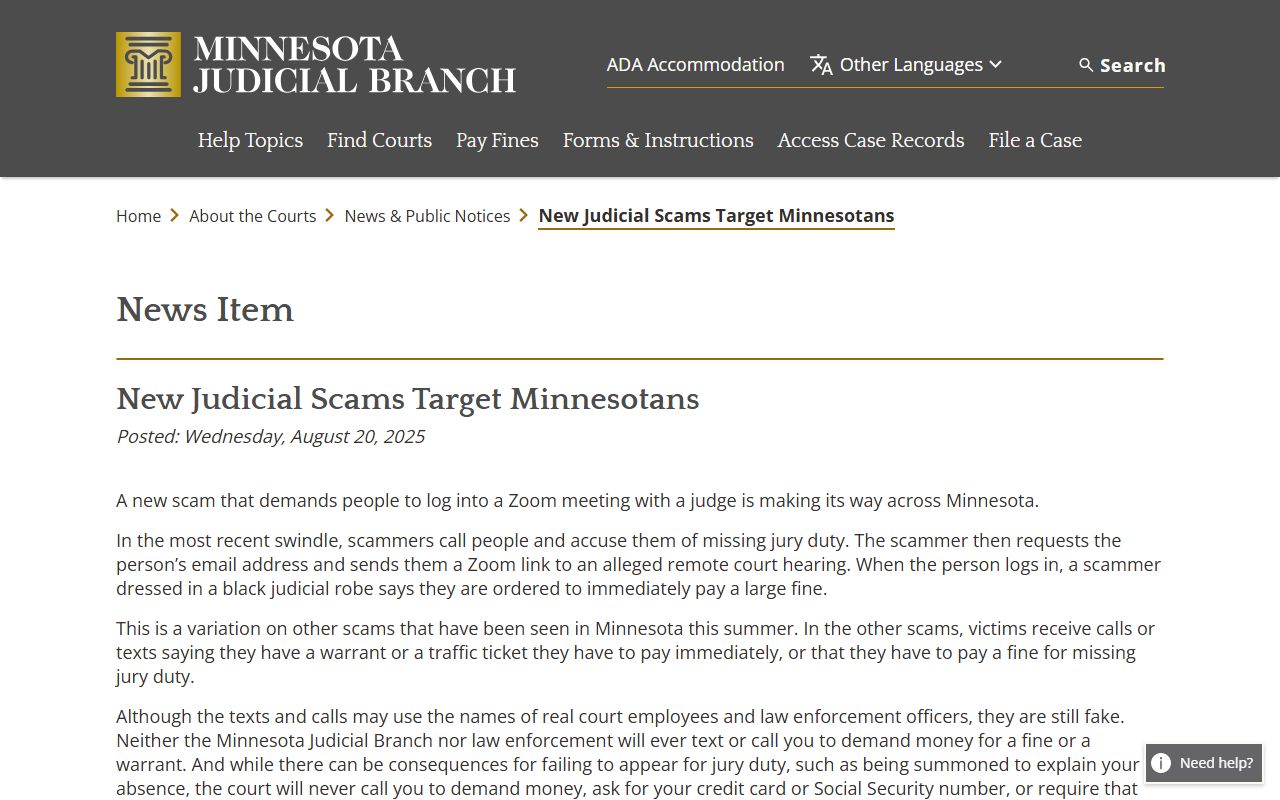 Kittson County warrant search judicial scams warning