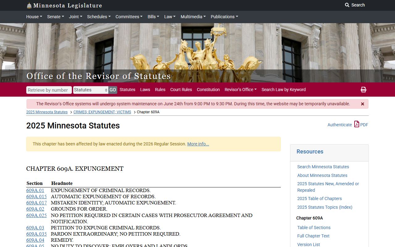 Kittson County warrant records Minnesota expungement chapter